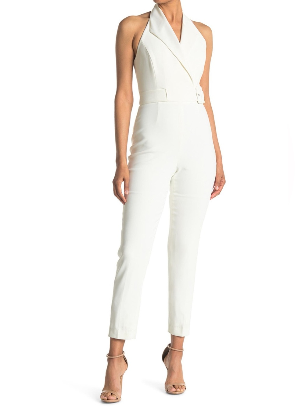 Reiss Belinda Belted Waist Tux White Jumpsuit Size 8 NWT